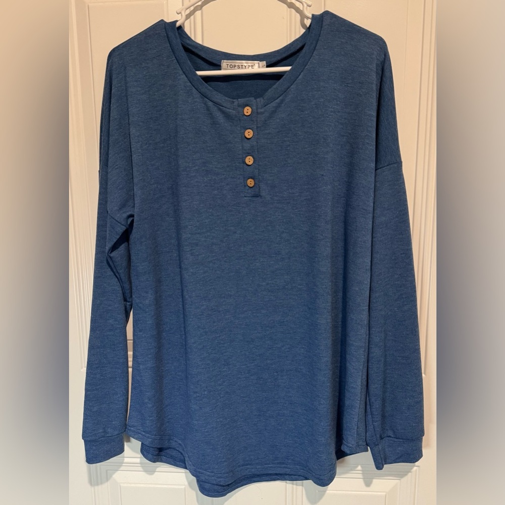 Blue Long Sleeve Henley Shirt